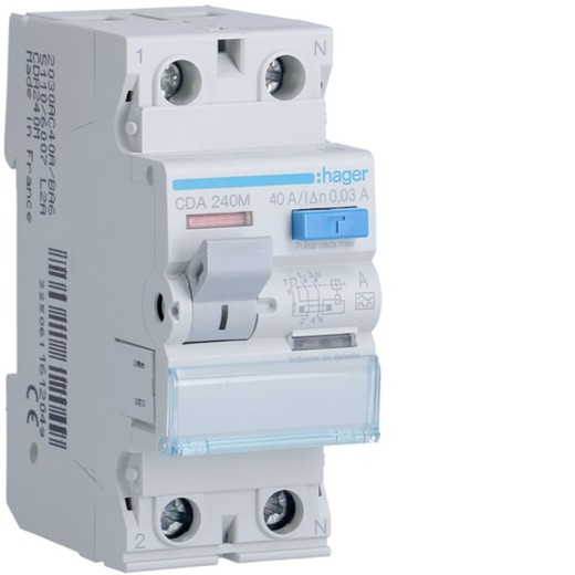 Interruptor diferencial tipo A, 2P, 40A, 30mA