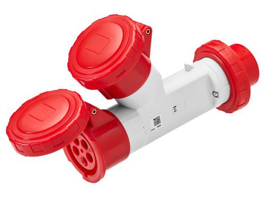 Multiplicador à prova d'água M00D3Vil com 2 saídas Ip67 - Plugue 16A - 2 Bases 3P+N+T 400V 50/60Hz - Vermelho -