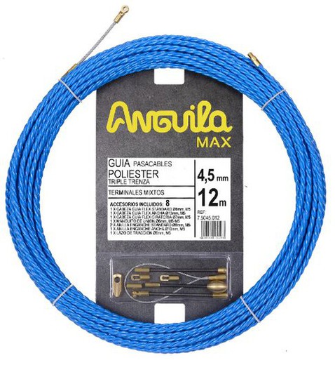 Trenza triple poliéster ANGUILA MAX diámetro 4,5mm 12m con nuevos terminales diámetro 5mm fijos con lazo, color azul