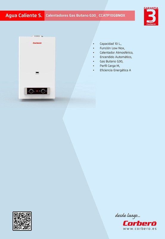 Calentador de Gas butano Corbero CCATP10GBNOX CCATP10GBNNOX — Acpclima